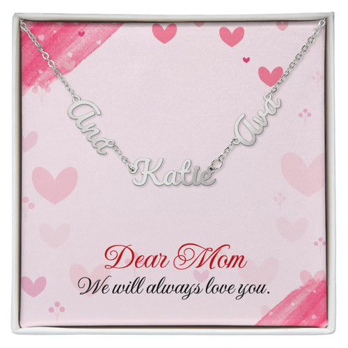Personalized name necklace for mom featuring 2 or 3 custom engraved names, designed as a meaningful and emotional gift from children. This elegant family jewelry piece symbolizes love, connection, and lifelong bonds. Perfect as a thoughtful Mother’s Day gift, birthday present, or special keepsake, this custom necklace transforms personal names into a timeless reminder of family, making it a cherished accessory she can wear every day.