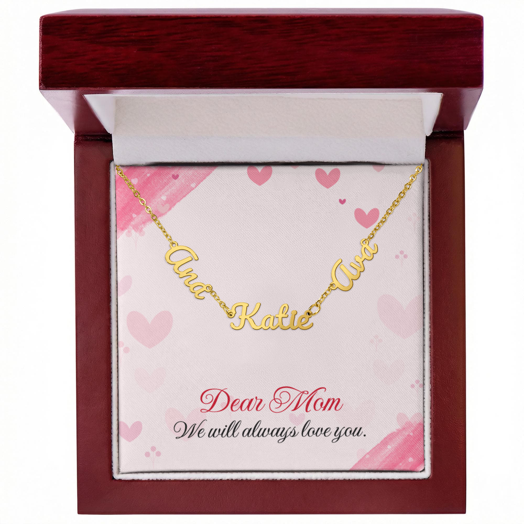 Personalized name necklace for mom featuring 2 or 3 custom engraved names, designed as a meaningful and emotional gift from children. This elegant family jewelry piece symbolizes love, connection, and lifelong bonds. Perfect as a thoughtful Mother’s Day gift, birthday present, or special keepsake, this custom necklace transforms personal names into a timeless reminder of family, making it a cherished accessory she can wear every day.
