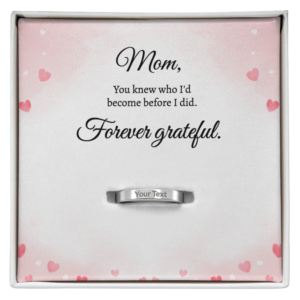 Personalized romantic ring gift - custom engraved jewelry keepsake expressing eternal love and commitment. This meaningful ring gift features handcrafted design with personalized message, perfect for engagements, anniversaries, or expressing deep romantic devotion. Premium luxury ring designed as an unforgettable keepsake for her. The personalized ring gift is crafted as the ultimate romantic keepsake - whether celebrating an engagement, anniversary, or expressing eternal commitment. Custom engraved design.