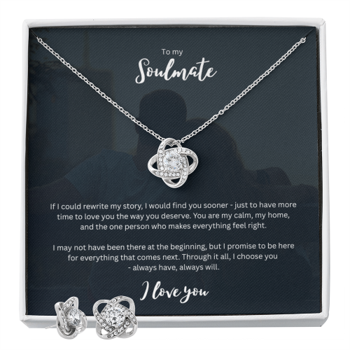 Personalized romantic necklace gift set for her - custom engraved jewelry keepsake expressing eternal love and timeless devotion. This meaningful gift for wife, girlfriend, soulmate, or beloved features a handcrafted pendant with personalized message that turns a simple piece of jewelry into an unforgettable keepsake. Perfect for anniversaries, engagements, Valentine's Day, or expressing deep romantic feelings. The necklace and earring gift is meticulously designed as luxury keepsake for special occasions.