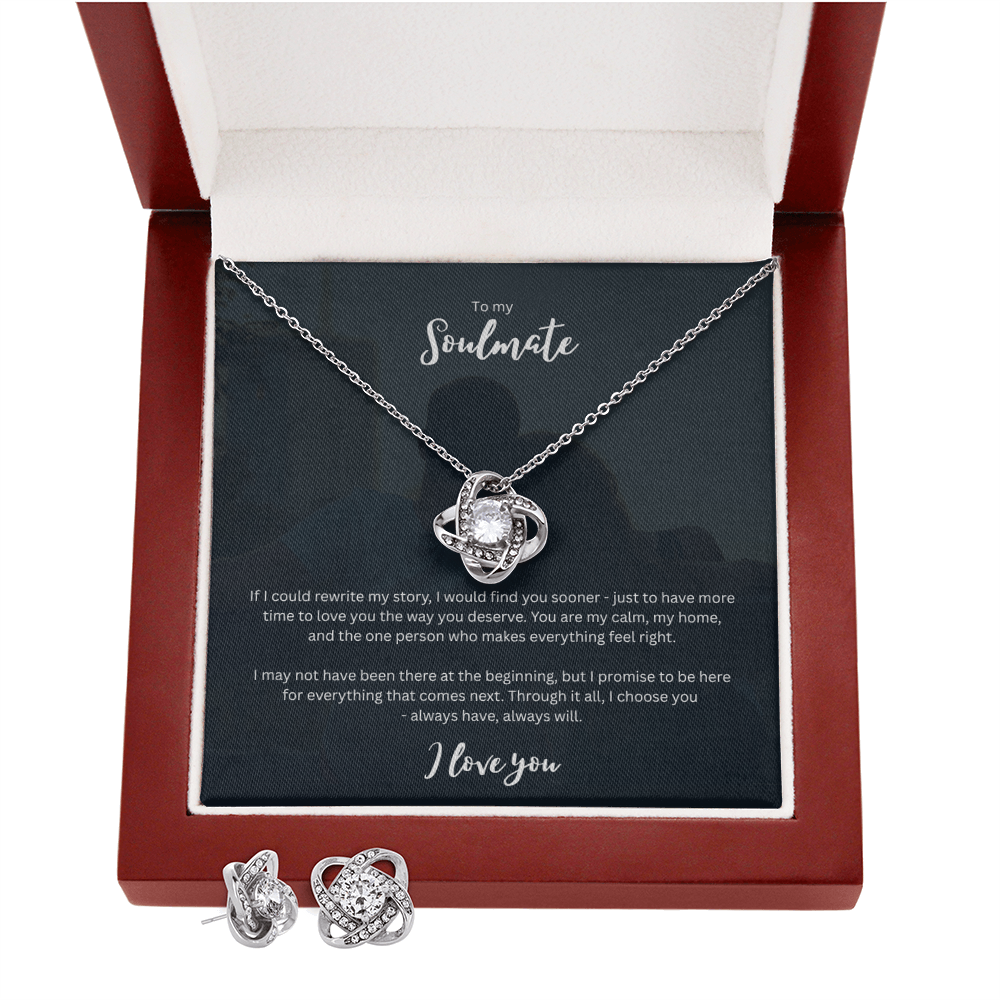 Personalized romantic necklace gift set for her - custom engraved jewelry keepsake expressing eternal love and timeless devotion. This meaningful gift for wife, girlfriend, soulmate, or beloved features a handcrafted pendant with personalized message that turns a simple piece of jewelry into an unforgettable keepsake. Perfect for anniversaries, engagements, Valentine's Day, or expressing deep romantic feelings. The necklace and earring gift is meticulously designed as luxury keepsake for special occasions.