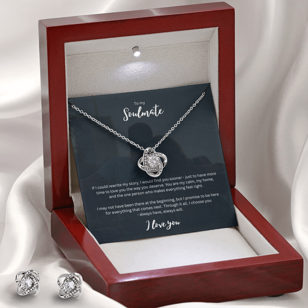 Personalized romantic necklace gift set with earrings for her - jewelry keepsake expressing eternal love and timeless devotion. This meaningful gift for wife, girlfriend, soulmate, or beloved features a handcrafted pendant with personalized message that turns a simple piece of jewelry into an unforgettable keepsake. Perfect for anniversaries, engagements, Valentine's Day, or expressing deep romantic feelings. The personalized necklace gift is meticulously designed as a luxury keepsake for special occasions.