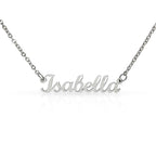 Custom name necklace designed to celebrate meaningful connections, the name on this one is ISABELLA, in silver version.