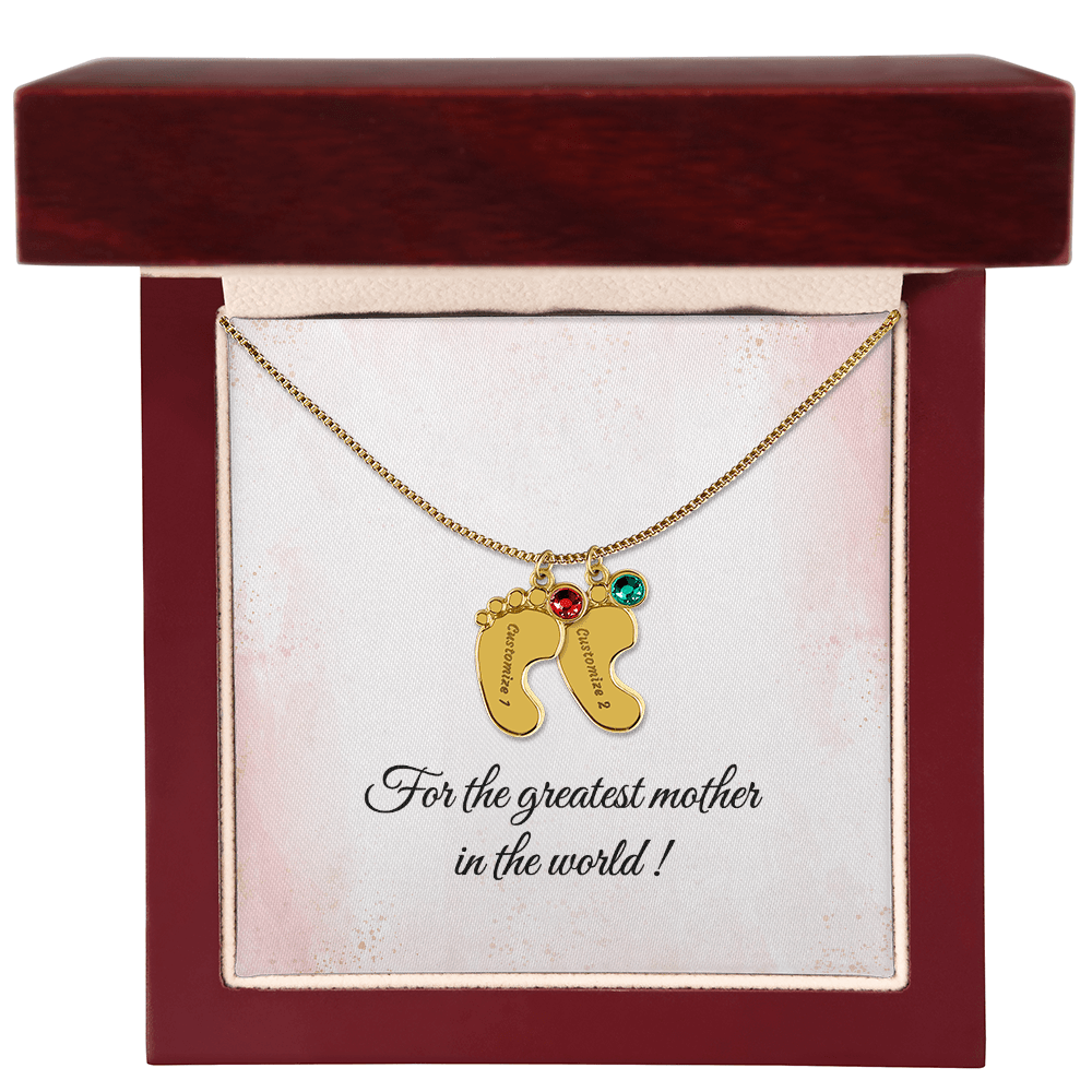 Baby Feet Birthstone Necklace - Personalized Gift for Mom & Grandma - I Got You A Gift