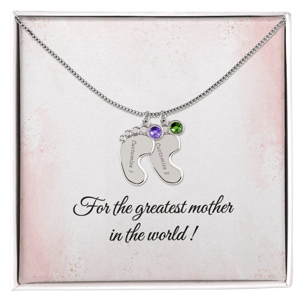 Baby Feet Birthstone Necklace - Personalized Gift for Mom & Grandma - I Got You A Gift
