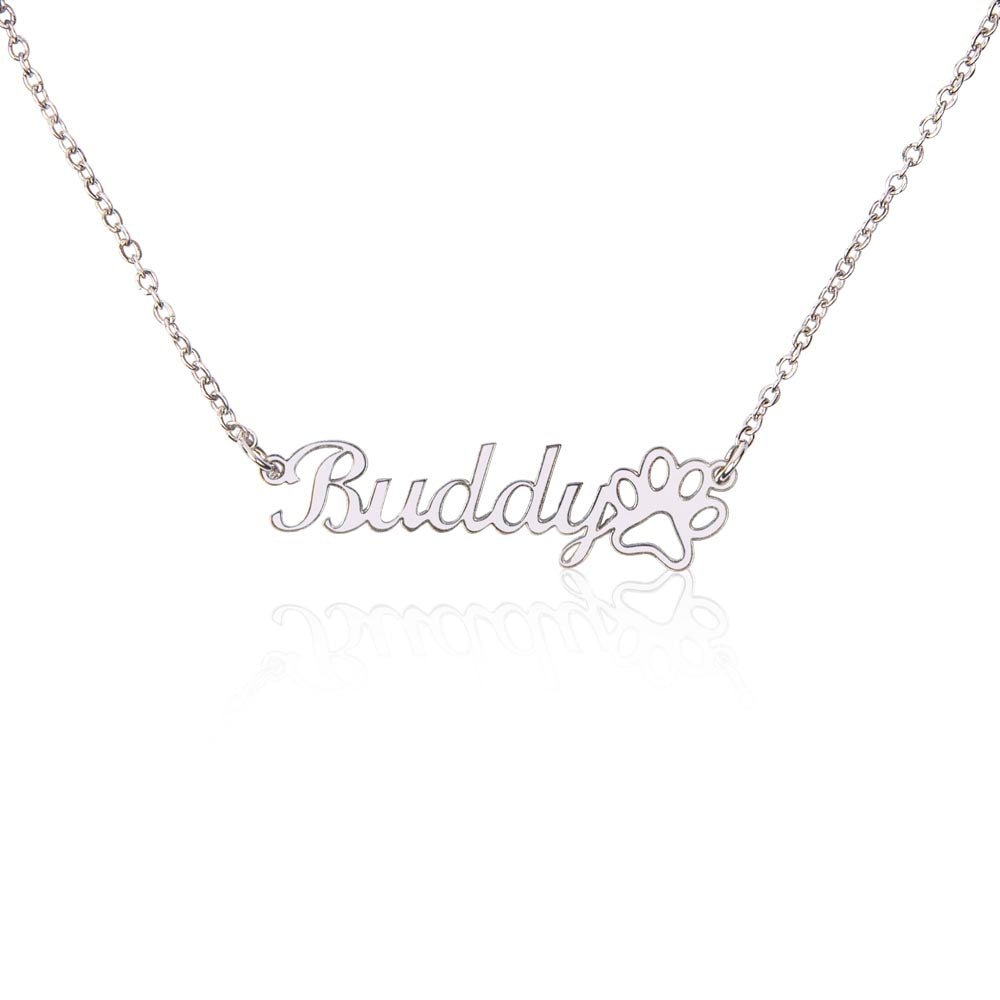 Custom name necklace for beloved pet in the color silver from I Got You A Gift.