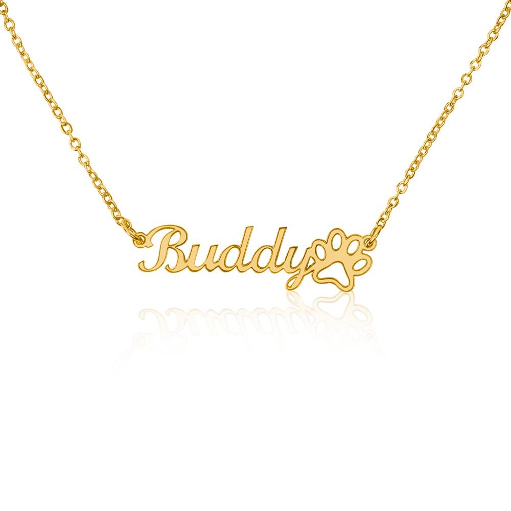 Custom name necklace for beloved pet in the color gold from I Got You A Gift.