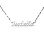 Custom name necklace designed to celebrate meaningful connections, the name on this one is ISABELLA, in silver version.