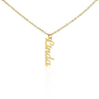 Custom name necklace designed to celebrate meaningful connections, in color gold.