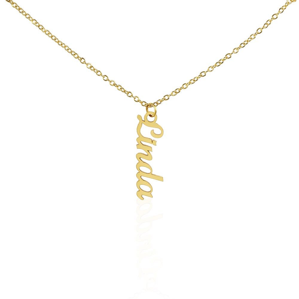 Custom name necklace designed to celebrate meaningful connections, in color gold.