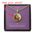 Photo necklace for you to add your own photo of friends or family. Includes message card and gift box.