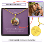 A gift box with a circle shaped necklace where one can add a personal photo inside, and also engrave it on the back. From I Got You A Gift.