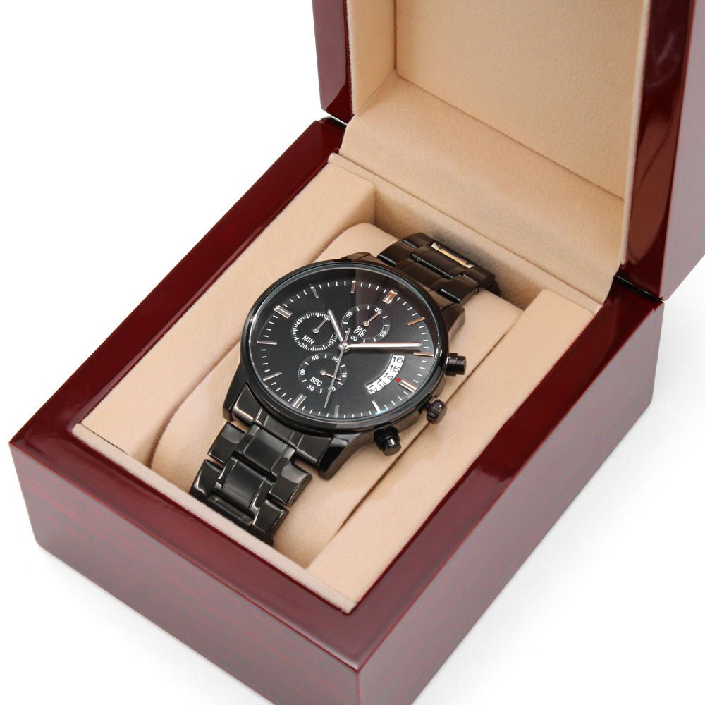 Engraved Design Black Chronograph Watch - My HERO - For Dad on Father´s Day - I Got You A Gift