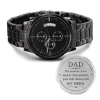 Engraved Design Black Chronograph Watch - My HERO - For Dad on Father´s Day - I Got You A Gift