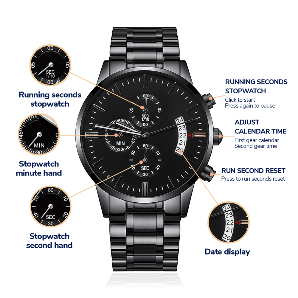Engraved Design Black Chronograph Watch - My HERO - For Dad on Father´s Day - I Got You A Gift