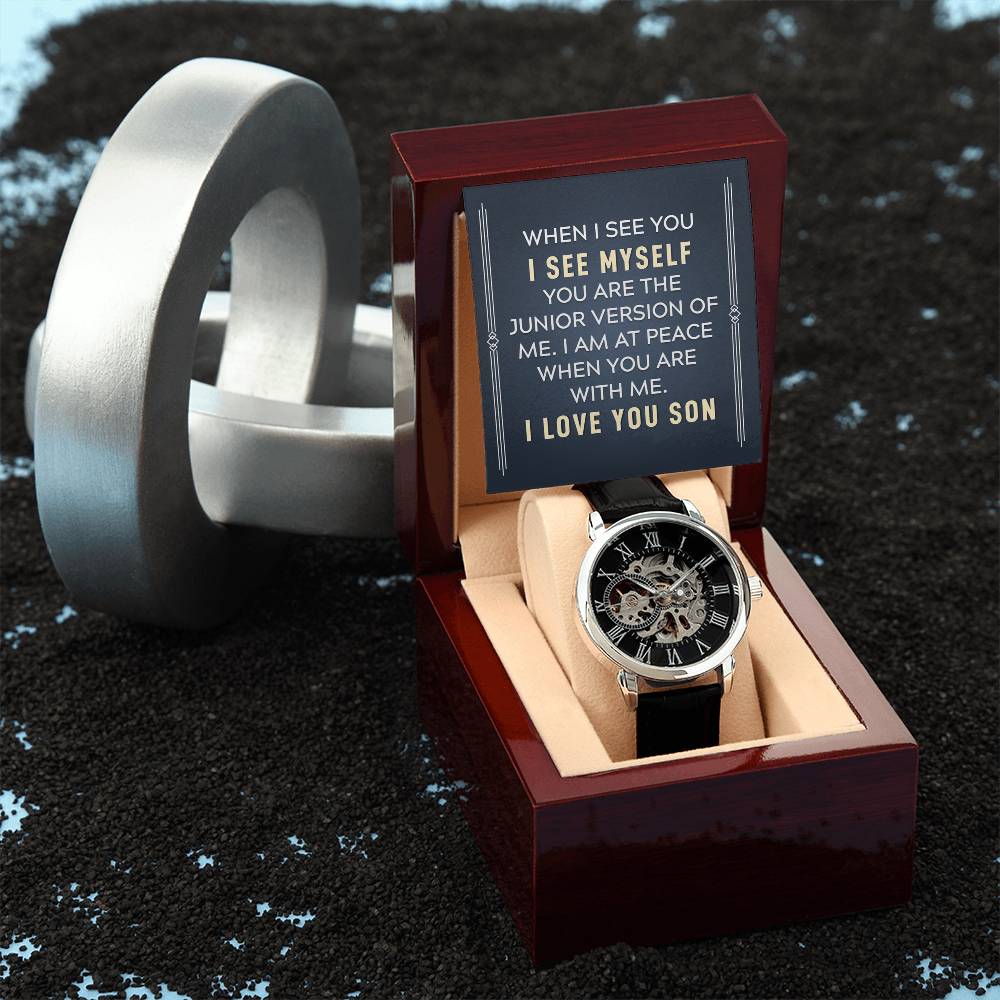 Personalized watch gift from father to son - custom timepiece keepsake expressing eternal love and timeless devotion. This meaningful watch gift features personalized message, making it an unforgettable gift for your son, perfect for xpressing love. Premium luxury timepiece designed as a meaningful keepsake for special occasions.
