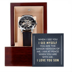Personalized watch gift from father to son - custom timepiece keepsake expressing eternal love and timeless devotion. This meaningful watch gift features personalized message, making it an unforgettable gift for your son, perfect for xpressing love. Premium luxury timepiece designed as a meaningful keepsake for special occasions.
