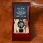 Personalized watch gift from father to son - custom timepiece keepsake expressing eternal love and timeless devotion. This meaningful watch gift features personalized message, making it an unforgettable gift for your son, perfect for xpressing love. Premium luxury timepiece designed as a meaningful keepsake for special occasions.