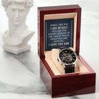 Personalized watch gift from father to son - custom timepiece keepsake expressing eternal love and timeless devotion. This meaningful watch gift features personalized message, making it an unforgettable gift for your son, perfect for xpressing love. Premium luxury timepiece designed as a meaningful keepsake for special occasions.