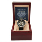 Personalized watch gift from father to son - custom timepiece keepsake expressing eternal love and timeless devotion. This meaningful watch gift features personalized message, making it an unforgettable gift for your son, perfect for xpressing love. Premium luxury timepiece designed as a meaningful keepsake for special occasions.