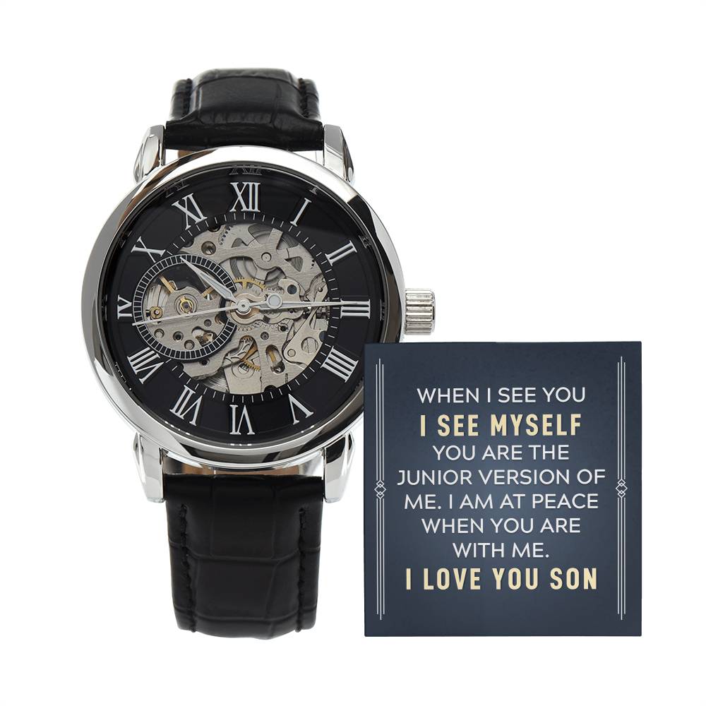 Personalized watch gift from father to son - custom timepiece keepsake expressing eternal love and timeless devotion. This meaningful watch gift features personalized message, making it an unforgettable gift for your son, perfect for xpressing love. Premium luxury timepiece designed as a meaningful keepsake for special occasions.