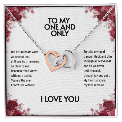 Double heart necklace with chain and heartfelt message card from I Got You A  Gift. A way to say i love you.