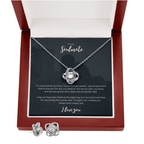 Personalized romantic necklace gift set for her - custom engraved jewelry keepsake expressing eternal love and timeless devotion. This meaningful gift for wife, girlfriend, soulmate, or beloved features a handcrafted pendant with personalized message that turns a simple piece of jewelry into an unforgettable keepsake. Perfect for anniversaries, engagements, Valentine's Day, or expressing deep romantic feelings. The necklace and earring gift is meticulously designed as luxury keepsake for special occasions.