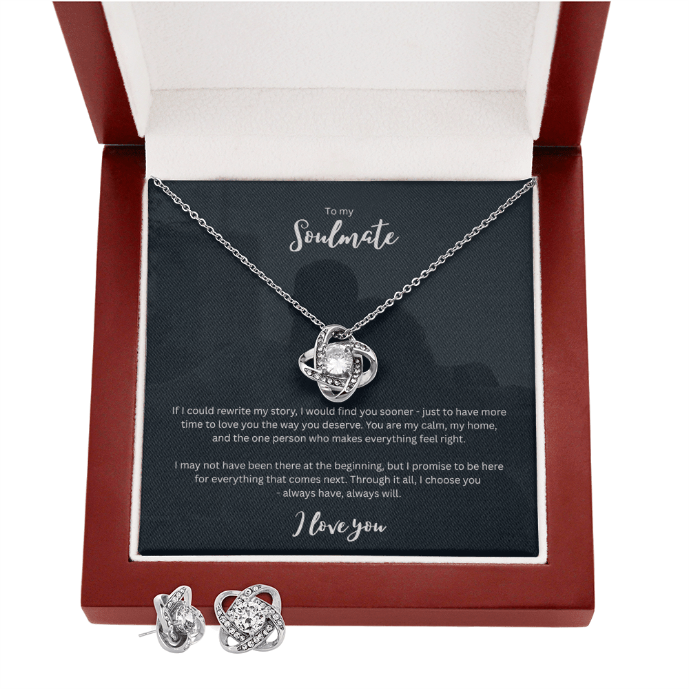 Personalized romantic necklace gift set for her - custom engraved jewelry keepsake expressing eternal love and timeless devotion. This meaningful gift for wife, girlfriend, soulmate, or beloved features a handcrafted pendant with personalized message that turns a simple piece of jewelry into an unforgettable keepsake. Perfect for anniversaries, engagements, Valentine's Day, or expressing deep romantic feelings. The necklace and earring gift is meticulously designed as luxury keepsake for special occasions.