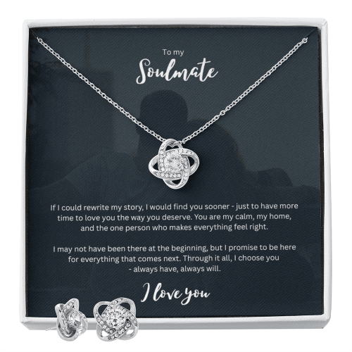 Personalized romantic necklace gift set for her - custom engraved jewelry keepsake expressing eternal love and timeless devotion. This meaningful gift for wife, girlfriend, soulmate, or beloved features a handcrafted pendant with personalized message that turns a simple piece of jewelry into an unforgettable keepsake. Perfect for anniversaries, engagements, Valentine's Day, or expressing deep romantic feelings. The necklace and earring gift is meticulously designed as luxury keepsake for special occasions.