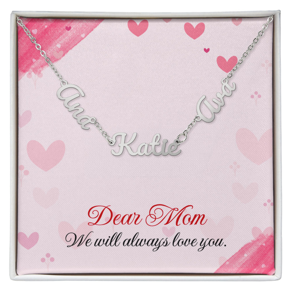 Personalized name necklace for mom featuring 2 or 3 custom engraved names, designed as a meaningful and emotional gift from children. This elegant family jewelry piece symbolizes love, connection, and lifelong bonds. Perfect as a thoughtful Mother’s Day gift, birthday present, or special keepsake, this custom necklace transforms personal names into a timeless reminder of family, making it a cherished accessory she can wear every day.