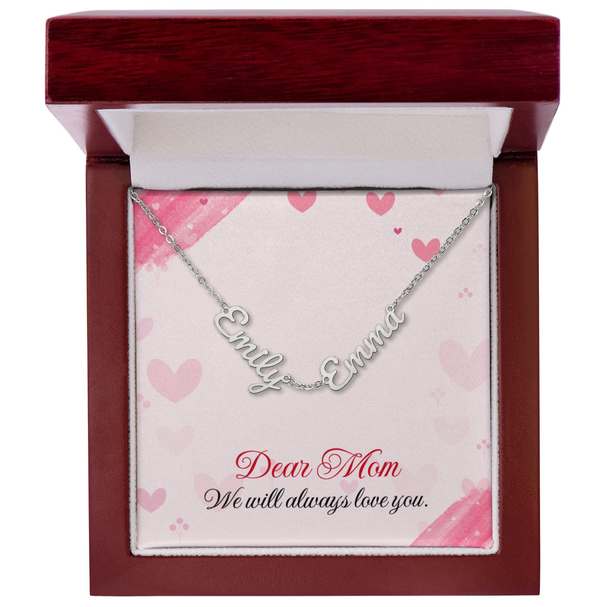 Personalized name necklace for mom featuring 2 or 3 custom engraved names, designed as a meaningful and emotional gift from children. This elegant family jewelry piece symbolizes love, connection, and lifelong bonds. Perfect as a thoughtful Mother’s Day gift, birthday present, or special keepsake, this custom necklace transforms personal names into a timeless reminder of family, making it a cherished accessory she can wear every day.