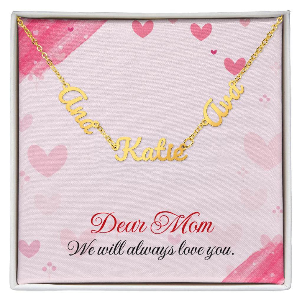 Personalized name necklace for mom featuring 2 or 3 custom engraved names, designed as a meaningful and emotional gift from children. This elegant family jewelry piece symbolizes love, connection, and lifelong bonds. Perfect as a thoughtful Mother’s Day gift, birthday present, or special keepsake, this custom necklace transforms personal names into a timeless reminder of family, making it a cherished accessory she can wear every day.
