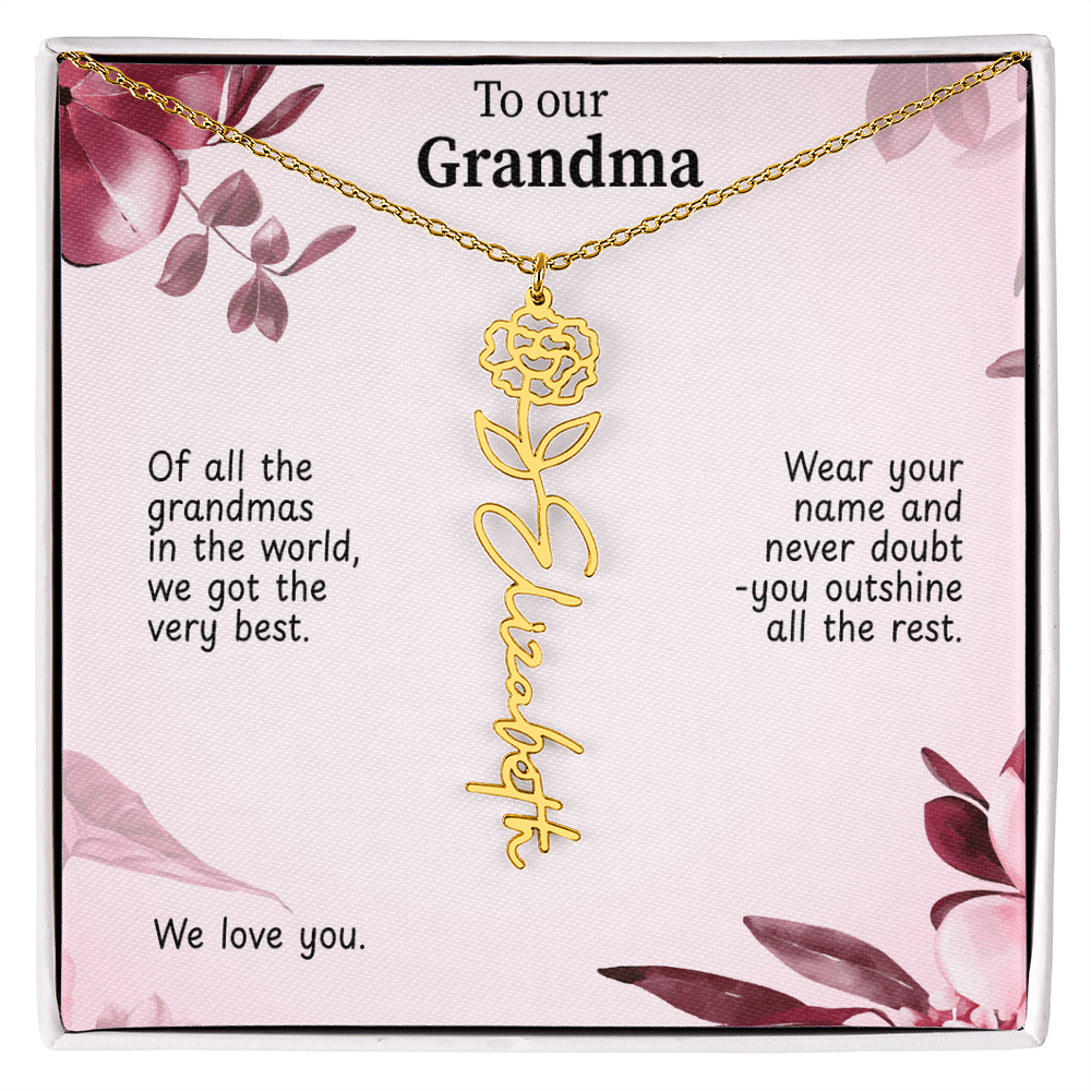 Personalized Birth Flower Name Necklace for Grandma - Custom Floral Pendant - I Got You A Gift