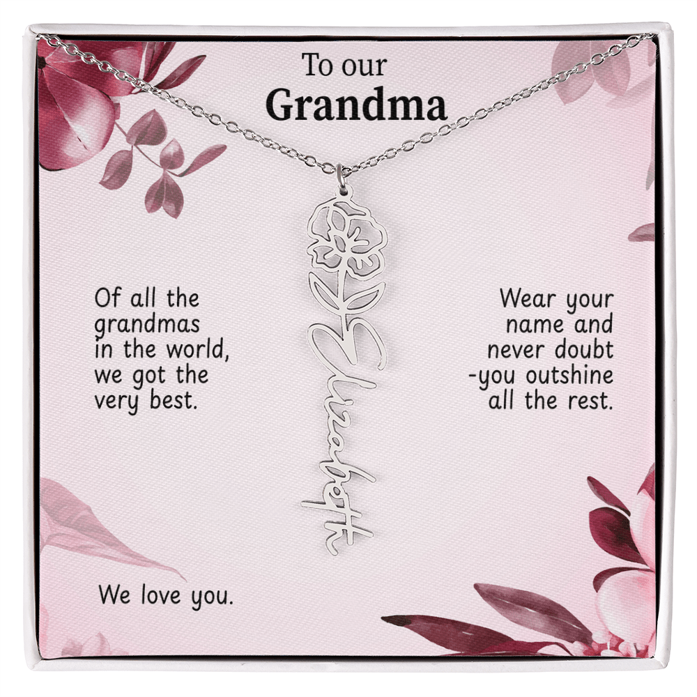 Personalized Birth Flower Name Necklace for Grandma - Custom Floral Pendant - I Got You A Gift