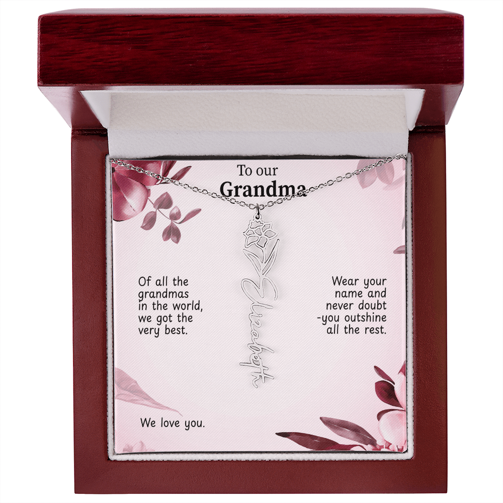 Personalized Birth Flower Name Necklace for Grandma - Custom Floral Pendant - I Got You A Gift