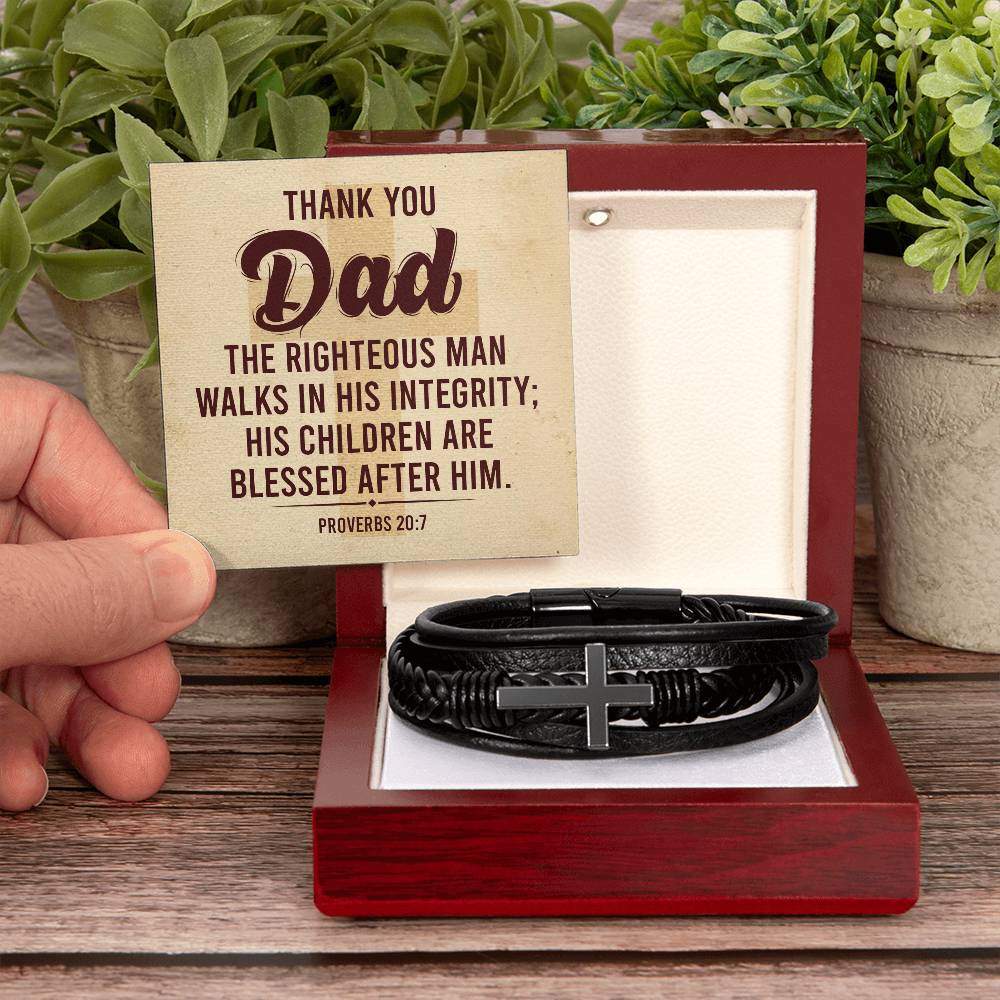 Proverbs 20:7 - Leather Cross Bracelet - I Got You A Gift