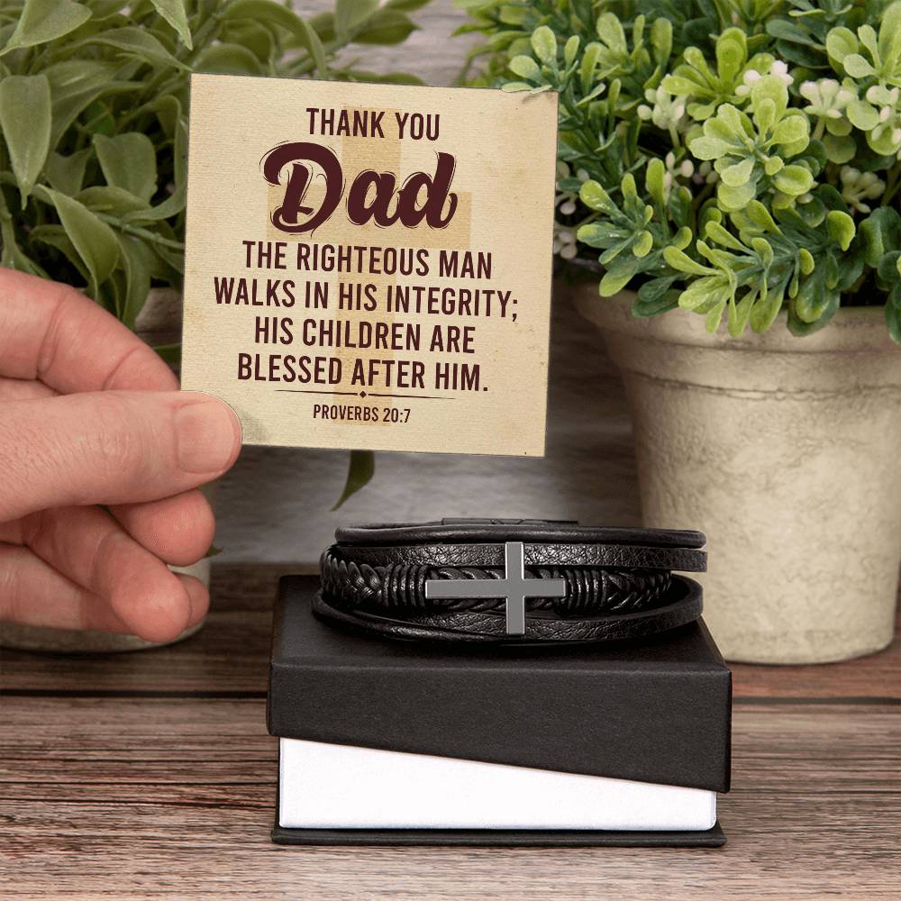 Proverbs 20:7 - Leather Cross Bracelet - I Got You A Gift