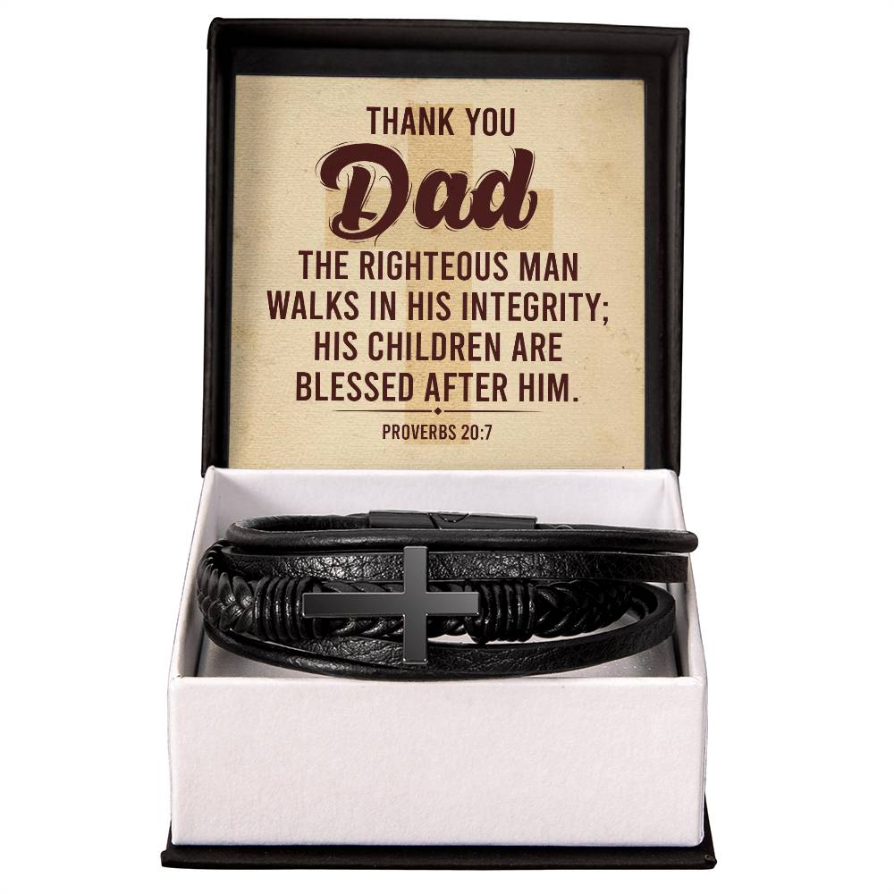 Proverbs 20:7 - Leather Cross Bracelet - I Got You A Gift