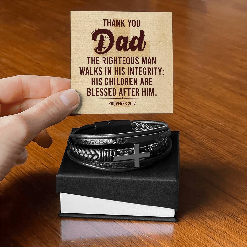 Proverbs 20:7 - Leather Cross Bracelet - I Got You A Gift