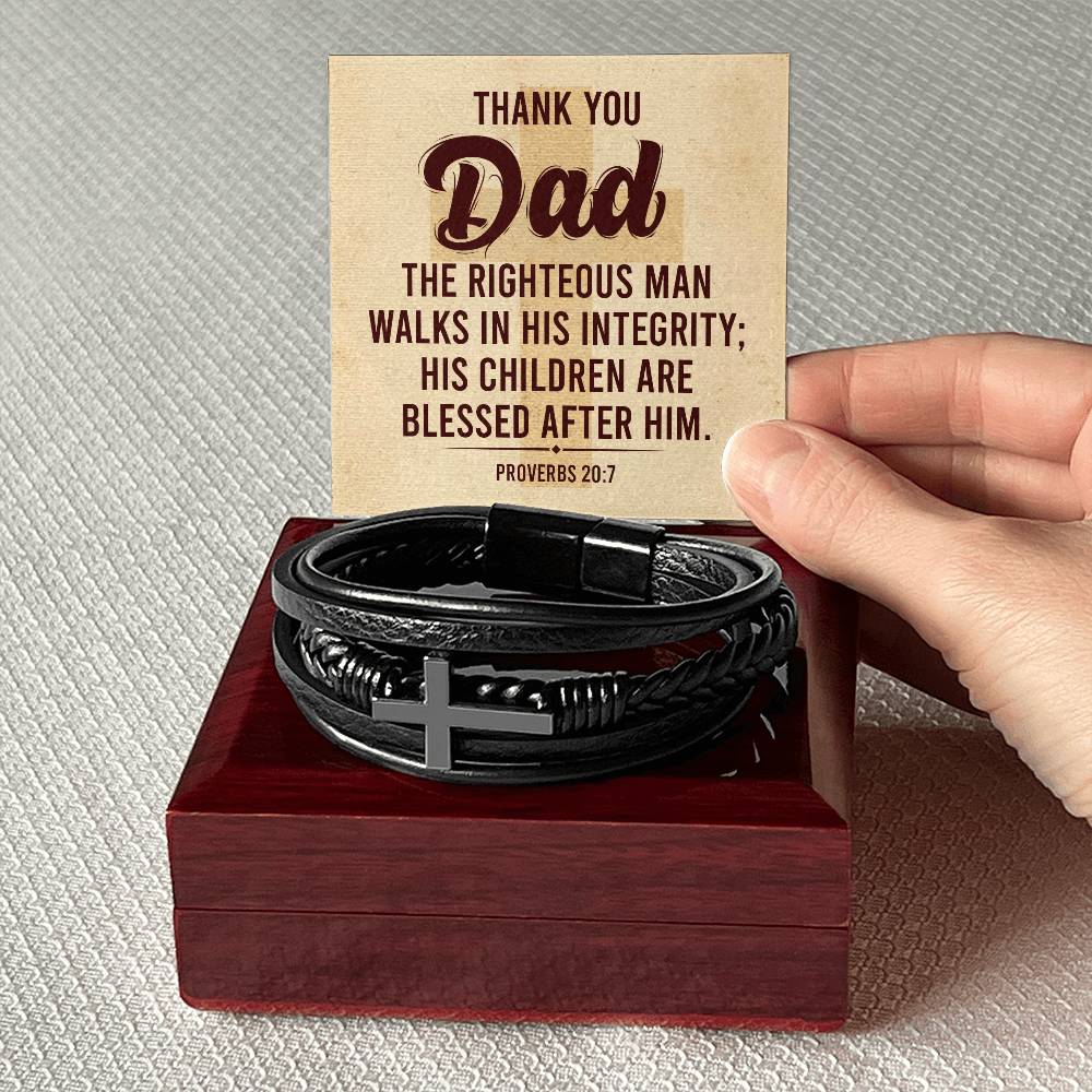 Proverbs 20:7 - Leather Cross Bracelet - I Got You A Gift