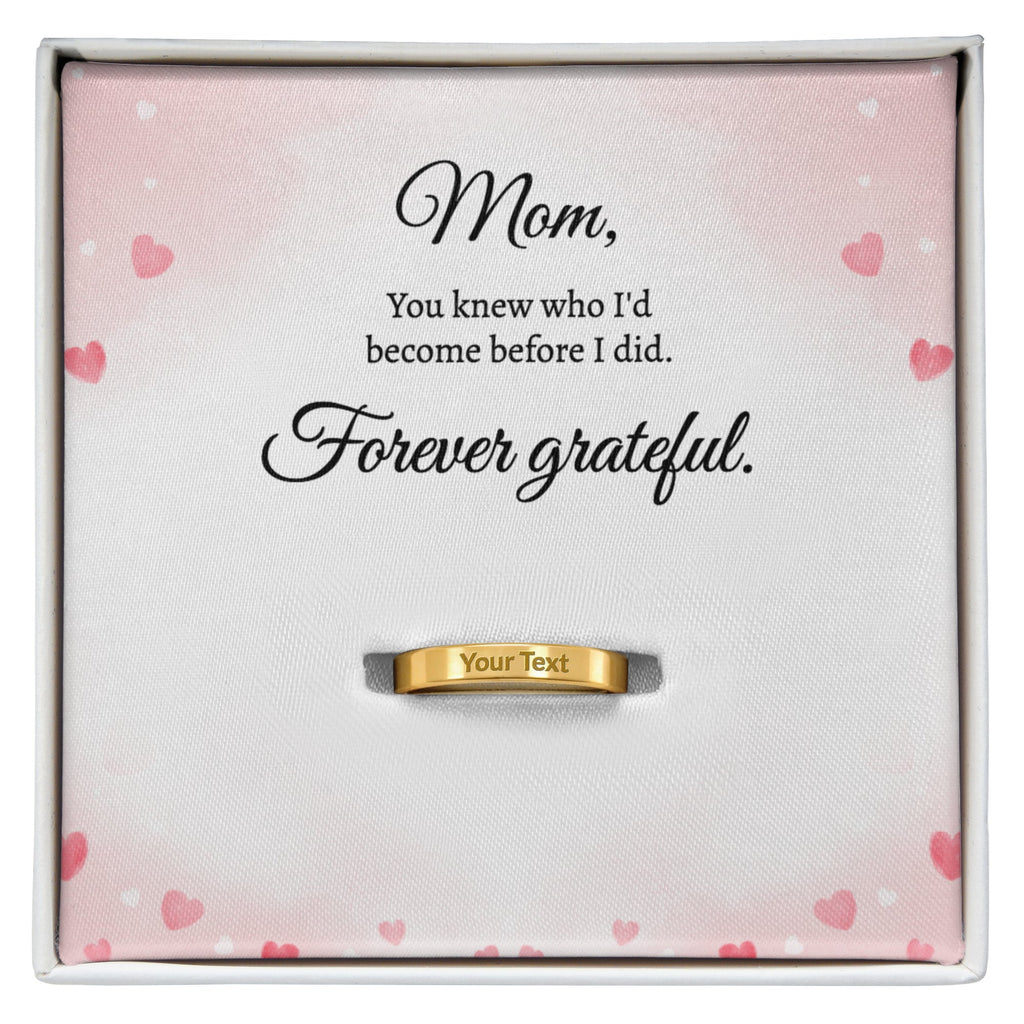 Personalized romantic ring gift - custom engraved jewelry keepsake expressing eternal love and commitment. This meaningful ring gift features handcrafted design with personalized message, perfect for engagements, anniversaries, or expressing deep romantic devotion. Premium luxury ring designed as an unforgettable keepsake for her. The personalized ring gift is crafted as the ultimate romantic keepsake - whether celebrating an engagement, anniversary, or expressing eternal commitment. Custom engraved design.